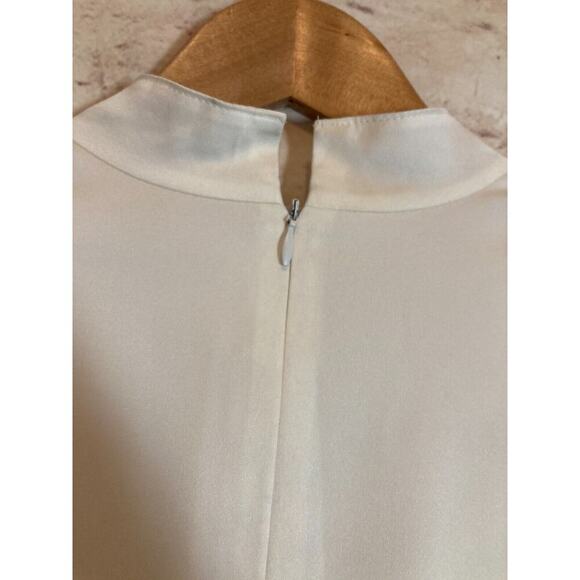 Antonio Melania Dress Womens 10 White & Navy Sheath Colorblock Ruffle Neck Work - Picture 4 of 14